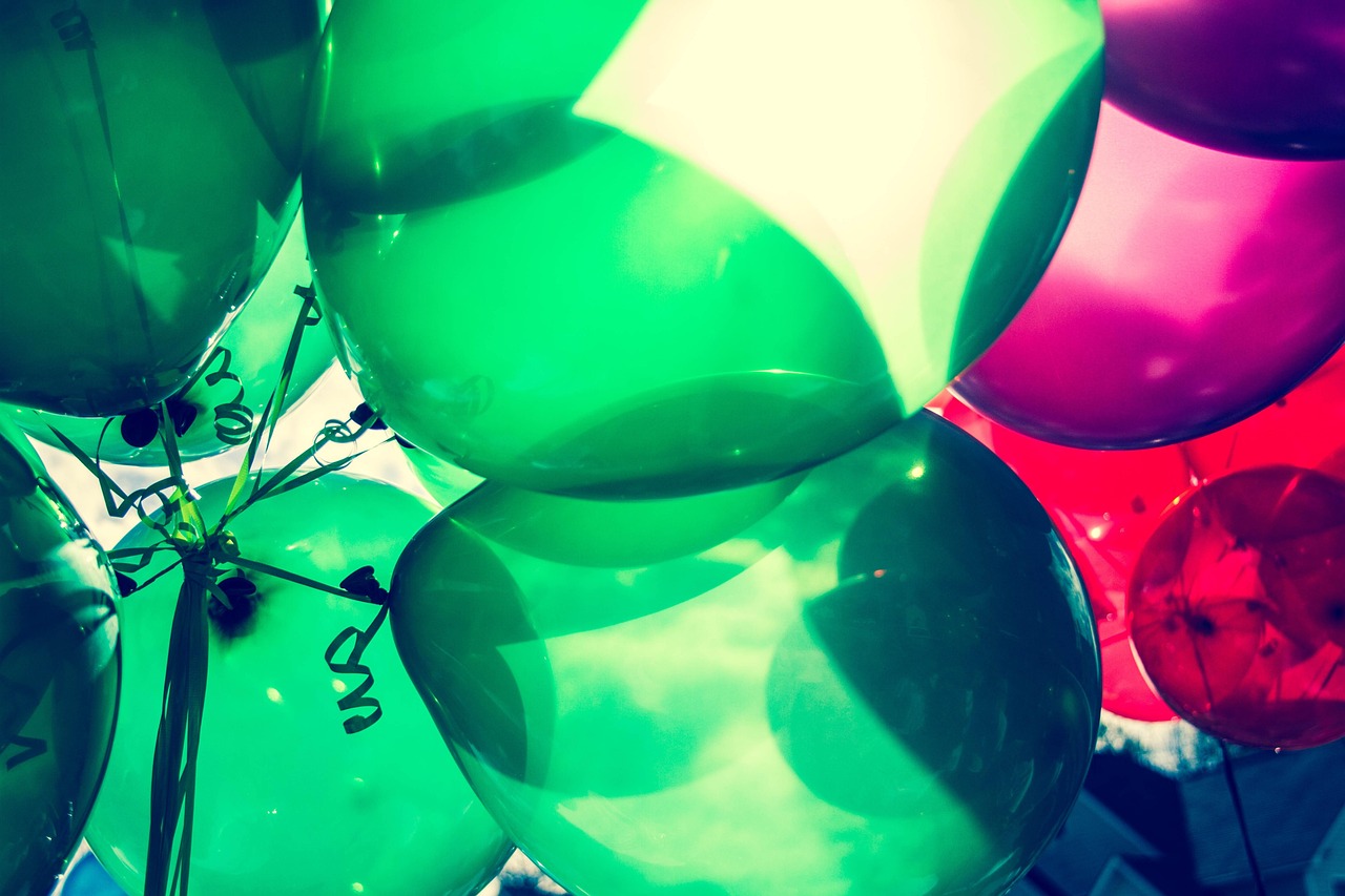 Inflated latex balloons in a bunch